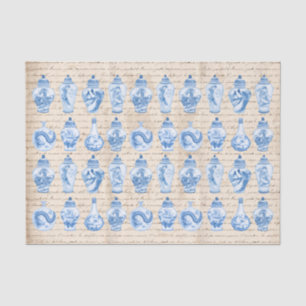 ヴィンテージブルーChinoiserie Ginger Jars Decompage 薄葉紙