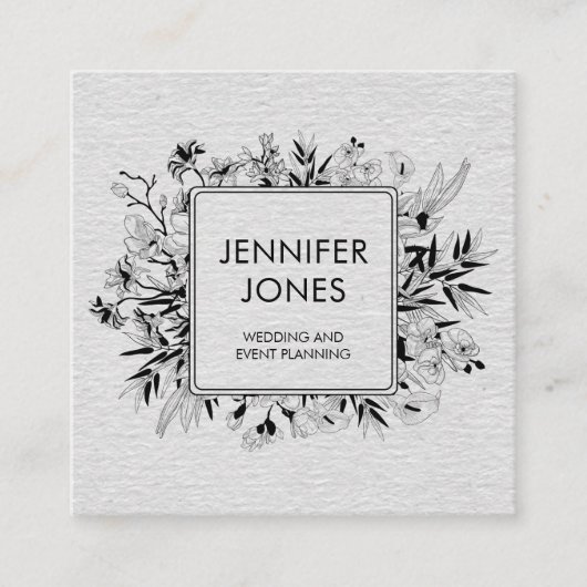 ヴィンテージブロッサムブラックアンドホワイトスクエアビジネスカ スクエア名刺 (正面)