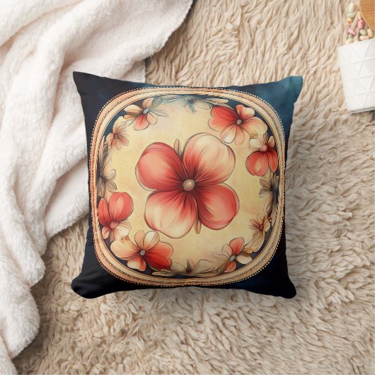 ヴィンテージブロッサムメダリオン – フローラ装飾用クッション クッション (ブランケット)