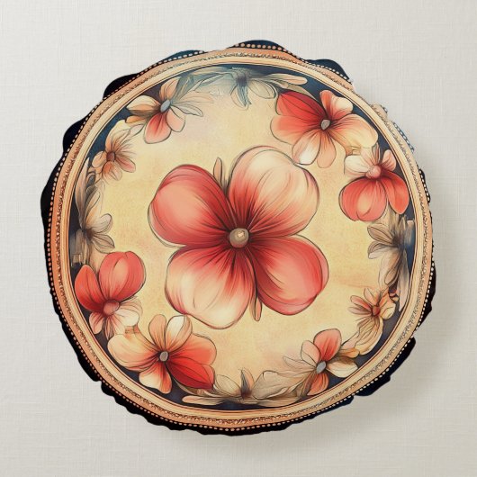 ヴィンテージブロッサムメダリオン – ラウンドフローラ枕 ラウンドクッション (裏面)