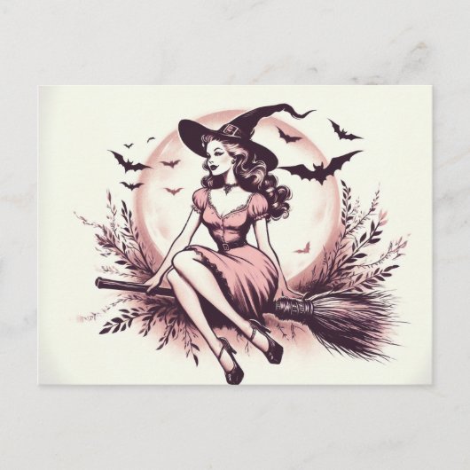 ヴィンテージブロムスティックの美しい魔女 ポストカード (正面)