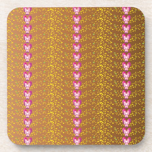 ヴィンテージブロンズとピンクのフローラスミレ模様 コースター (正面)