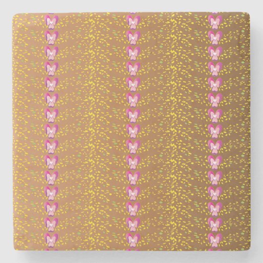 ヴィンテージブロンズとピンクのフローラスミレ模様 ストーンコースター (正面)