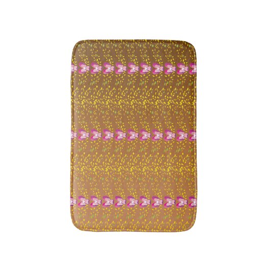 ヴィンテージブロンズとピンクのフローラスミレ模様 バスマット (正面縦)