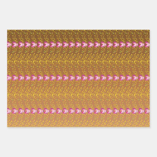 ヴィンテージブロンズとピンクのフローラスミレ模様 ラッピングペーパーシート (正面2)