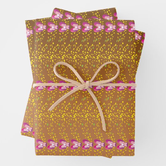 ヴィンテージブロンズとピンクのフローラスミレ模様 ラッピングペーパーシート (インサイチュ)