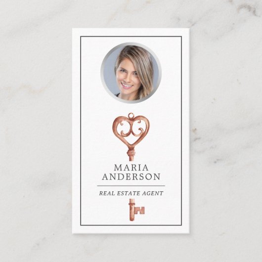 ヴィンテージブロンズ実在鍵エステートエージェント写真QRコード 名刺 (正面)