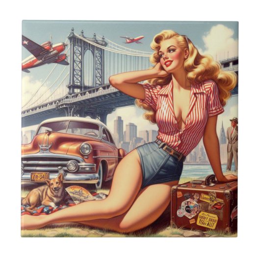 ヴィンテージブロンドのピンアップ タイル (正面)