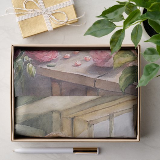 ヴィンテージブロンドの女性がピンクの牡丹を配置 薄葉紙 (ギフト)