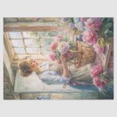 ヴィンテージブロンドの女性がピンクの牡丹を配置 薄葉紙 (正面)