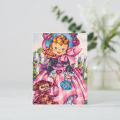 ヴィンテージブロンドの少女（犬） ポストカード (スタンド正面)