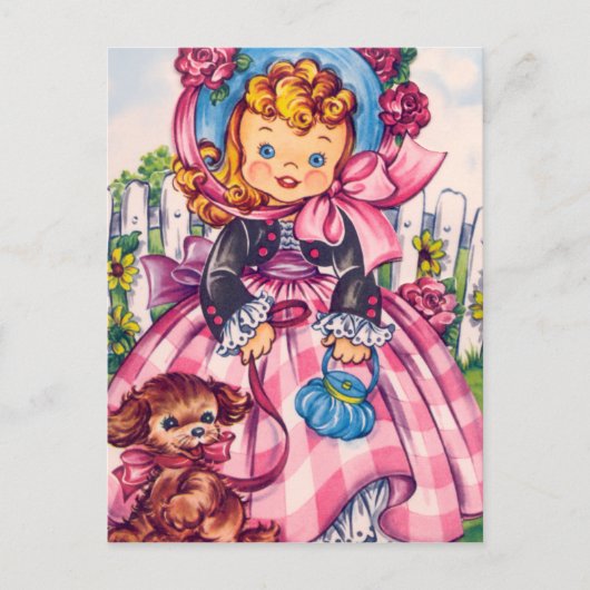 ヴィンテージブロンドの少女（犬） ポストカード (正面)