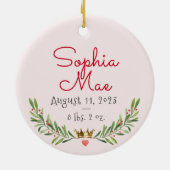 ヴィンテージブロンドベビーガール初めてのクリスマスレッドピンク セラミックオーナメント (裏面)