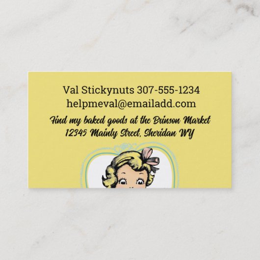 ヴィンテージブロンド女の子を攪拌バッターベーカリー料理 名刺 (裏面)