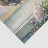 ヴィンテージブロンド女性ピンクの牡丹の居心地のよい窓 薄葉紙 (詳細)