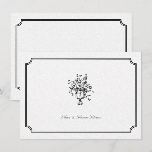 ヴィンテージブーケアートスケッチ結婚フレームのカップル ノートカード (正面/裏面)