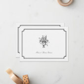 ヴィンテージブーケアートスケッチ結婚フレームのカップル ノートカード (正面/裏面インサイチュ)