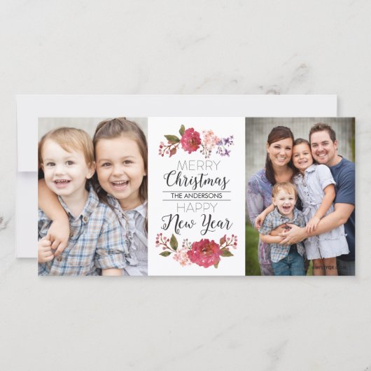 ヴィンテージブーケクリスマスホリデー シーズンカード (正面)