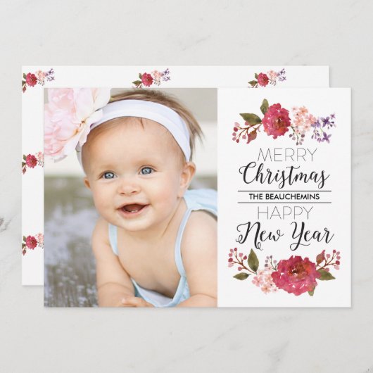 ヴィンテージブーケクリスマスホリデー シーズンカード (正面/裏面)