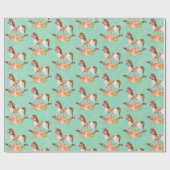 ヴィンテージブーケパターン付きフローラロッキング馬 ラッピングペーパー (フラット)