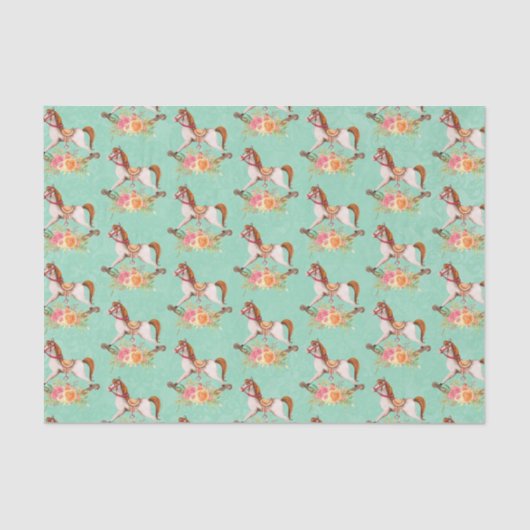 ヴィンテージブーケパターン付きフローラロッキング馬 薄葉紙 (正面)