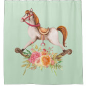 ヴィンテージブーケ付きロッキング馬 シャワーカーテン (正面)