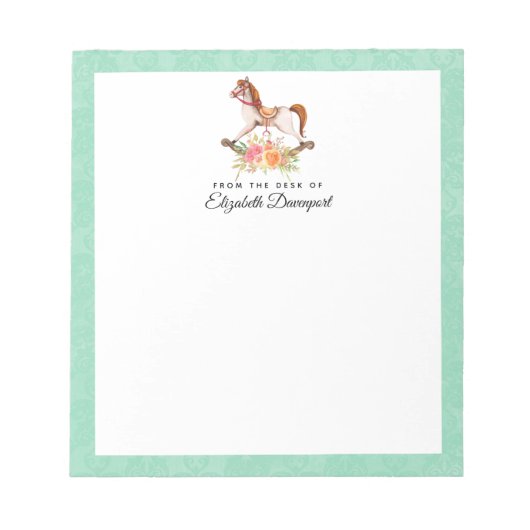 ヴィンテージブーケ付きロッキング馬 ノートパッド (正面)