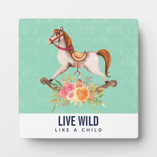 ヴィンテージブーケ付きロッキング馬 フォトプラーク (正面)