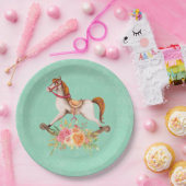 ヴィンテージブーケ付きロッキング馬 ペーパープレート (パーティー)