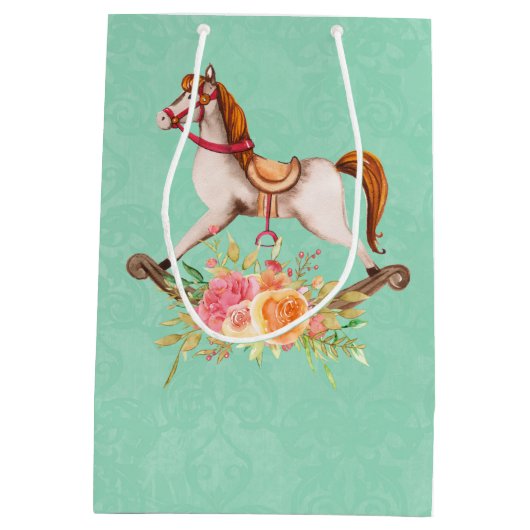 ヴィンテージブーケ付きロッキング馬 ミディアムペーパーバッグ (裏面)