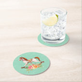 ヴィンテージブーケ付きロッキング馬 ラウンドペーパーコースター (インサイチュ)