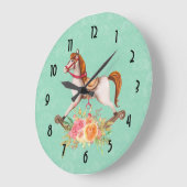 ヴィンテージブーケ付きロッキング馬 ラージ壁時計 (傾斜)