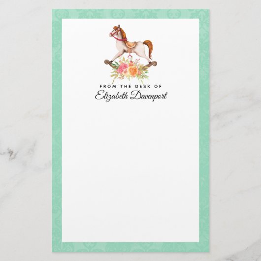 ヴィンテージブーケ付きロッキング馬 便箋 (正面)