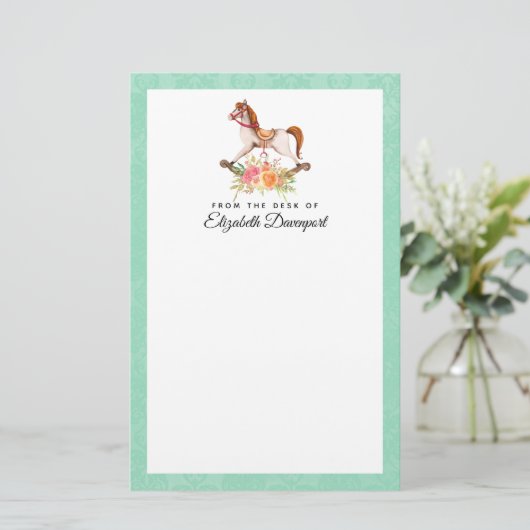 ヴィンテージブーケ付きロッキング馬 便箋 (スタンド正面)