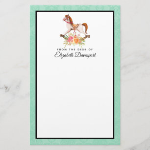 ヴィンテージブーケ付きロッキング馬 便箋