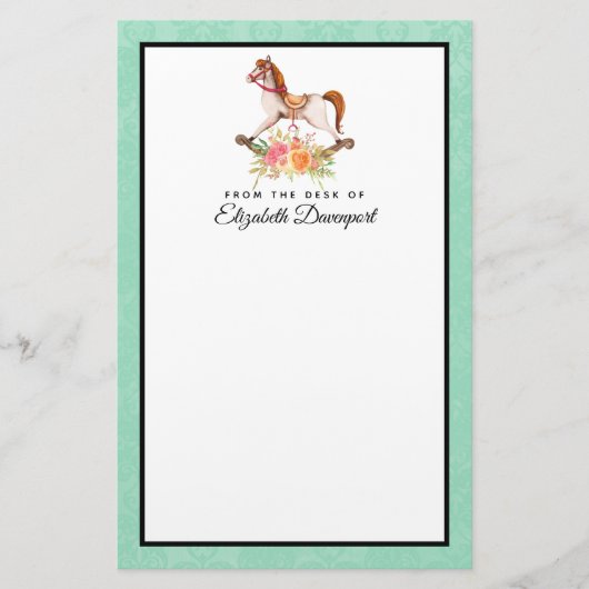 ヴィンテージブーケ付きロッキング馬 便箋 (正面)