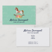 ヴィンテージブーケ付きロッキング馬 名刺 (正面/裏面)