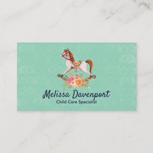 ヴィンテージブーケ付きロッキング馬 名刺 (正面)