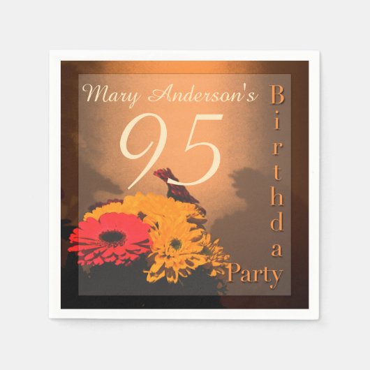 ヴィンテージブーケ95誕生日ペーパーナプキン スタンダードカクテルナプキン (正面)