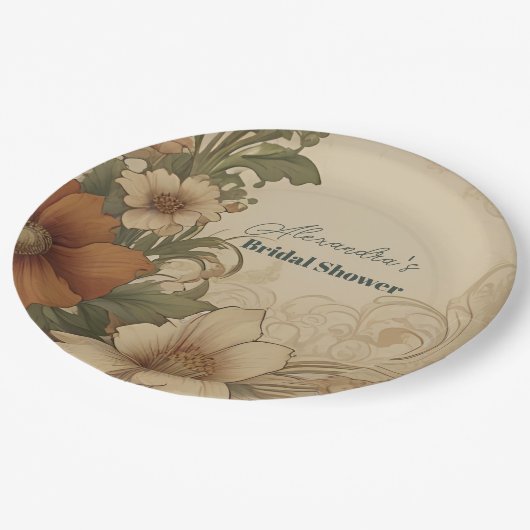 ヴィンテージブーゲンビリアアールヌーボーブライダルシャワー ペーパープレート (アングル)