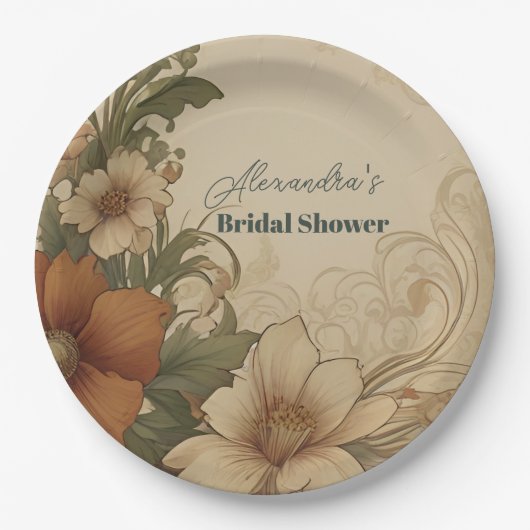 ヴィンテージブーゲンビリアアールヌーボーブライダルシャワー ペーパープレート (正面)