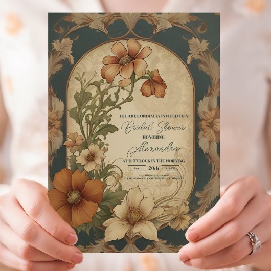 ヴィンテージブーゲンビリアアールヌーボーブライダルシャワー 招待状