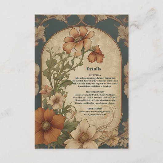 ヴィンテージブーゲンビリア結婚アールヌーボー エンクロージャーカード (正面)