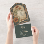 ヴィンテージブーゲンビリア結婚アールヌーボー オールインワン招待状 (貼ってはがせる)