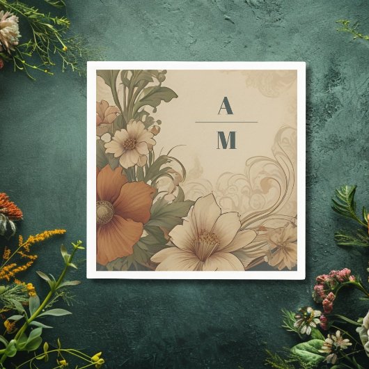 ヴィンテージブーゲンビリア結婚アールヌーボー スタンダードカクテルナプキン