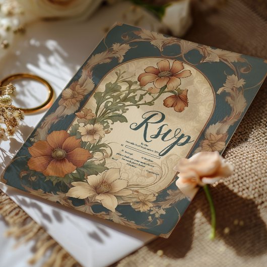 ヴィンテージブーゲンビリア結婚アールヌーボー 出欠カード