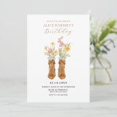 ヴィンテージブーツ花花束誕生日 招待状 (スタンド正面)