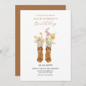 ヴィンテージブーツ花花束誕生日 招待状 (正面/裏面)