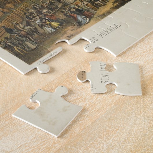 ヴィンテージプエブラ・メキシコの絵図(1869) ジグソーパズル (側面)