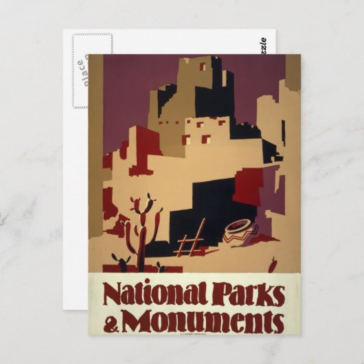ヴィンテージプエブロWPA国立公園旅行ポスター ポストカード (正面/裏面)